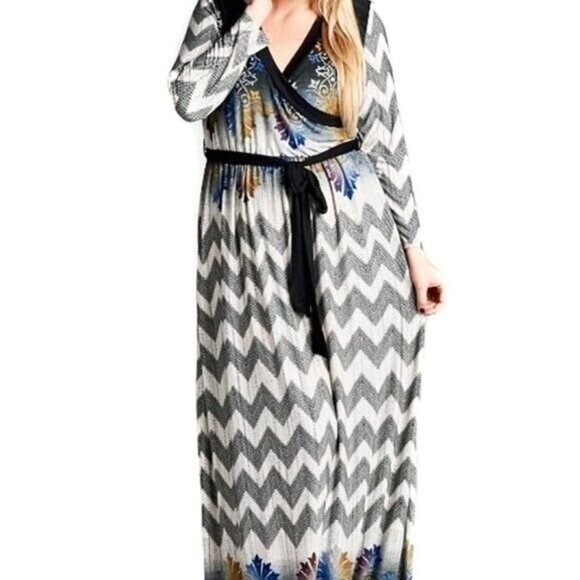 NEW Chevron Abstract Print Maxi Dress Women's Plus Size 1X - Picture 5 of 5